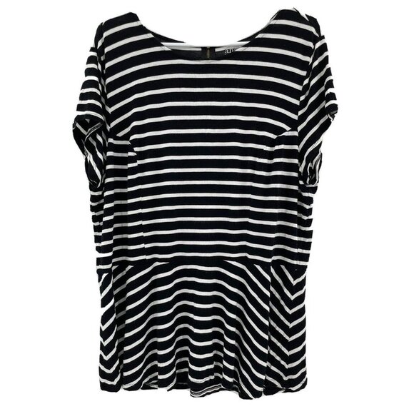 a.n.a. Women’s Short Sleeve Shirt Size 2X Black White Striped‎ Shirt - Picture 1 of 6